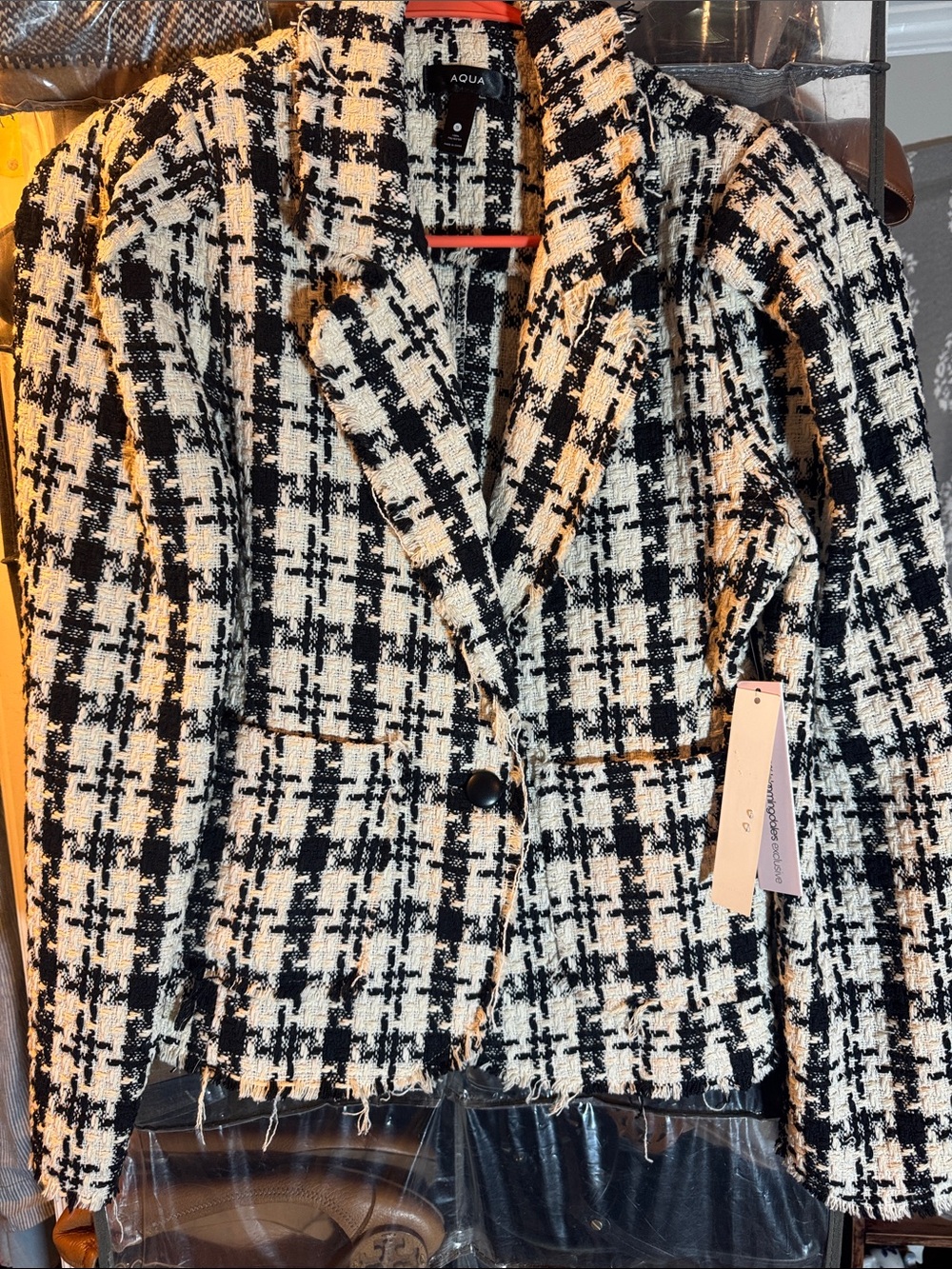 AQUA women's tweed puff sleeve blazer